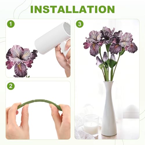 M METERXITY 1-Pack White Brown Artificial Iris Flowers with Flower Bud,17.7 Inch Faux Iris PU Bouquets Real Touch Faux Flowers for Home/Wedding/Christmas/Party - color: White Brown