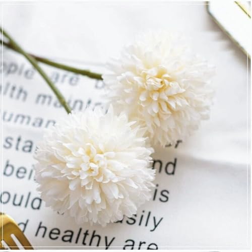 Artificial Chrysanthemum Ball Flowers Hydrangea Arrangement Bouquet Presents Decor 10pcs Without Vase (Milk White) - color: Milk White