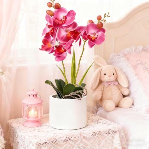 Jusdreen Artificial Purple Orchid, Phalaenopsis in Ceramic Pot with Vase for Home Office Table Decor, Flower Centerpiece - color: Z/Ceramic-purple