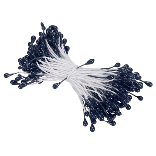 PATIKIL 3mm Double Heads Flower Stamen, 150 Pcs Artificial Flower Stamen Pistil Matt Pearl Floral Stamen for DIY Christmas Card Wedding Decoration, Dark Blue - color: Dark Blue
