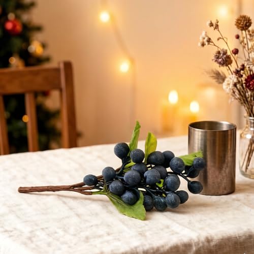 6 Pcs Artificial Blueberry Stems 9.4 Inch Faux Fruit Branches Fake Berries Picks for Vase Fillers Floral Arrangement Kitchen Table Centerpiece Crafts - color: Blue
