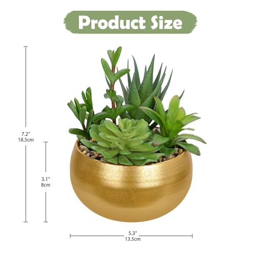 Hollyone Fake Plants Artificial Succulents in Pots Faux Succulent Arrangement Potted Plant with Gold Ceramic Planter Bowl for Home Decor Office Desk Bathroom Shelf Living Room Indoor Decorations - color: Matte Gold
