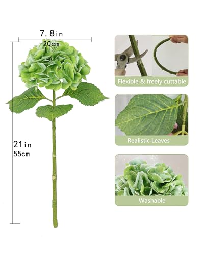 5pcs Green Hydrangea Artificial Flowers Real Touch Latex Large Fake Hydrangeas 21in Lifelike Full Dried Faux Hydrangeas Flowers for Home Decor Wedding Party Arrangements - color: Green, size: 5Pcs