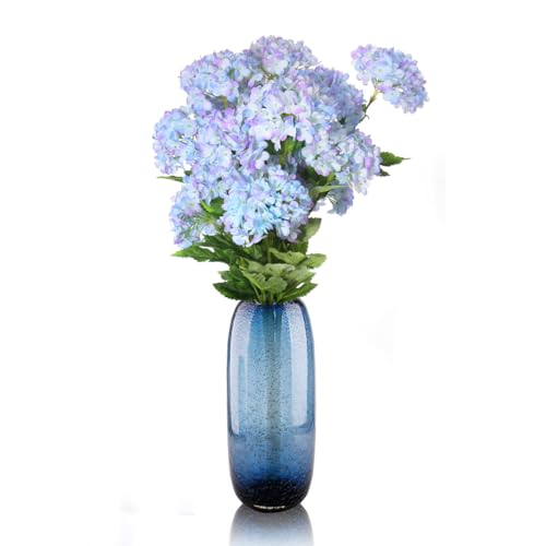 Blue Hydrangea Artificial Flowers, 5Pcs 26.8" Faux Hydrangea Bouquet with 4 Head, Silk Fake Flowers with Stems for Vase, Wedding Bouquet, Home Decor, DIY, Baby Shower, Centerpieces Tables Decoration - color: Blue