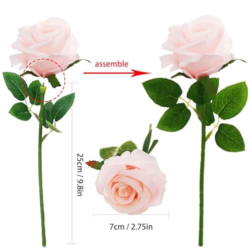Felice Arts 12 Pack Light Pink Artificial Flowers Baby Pink Roses Fake Flowers Bouquet with Stems Silk Roses for Wedding Baby Shower Party Table Vase ValentineMother's Day DIY Decor - color: Pink