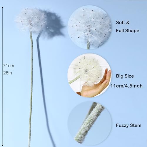 TOPIA Artificial Dandelion Flowers Lovely Faux Dandelion Flowers for Home Decoration (8 Pcs) (White) - color: White, size: 8