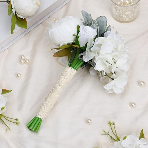 White Pre-Made Bridesmaids Bouquets Set of 4-7 inch Small Rustic Aritificial Flower Bouquet for Wedding Marriage Proposal Decor - color: White, size: Set of 4 Bouquets