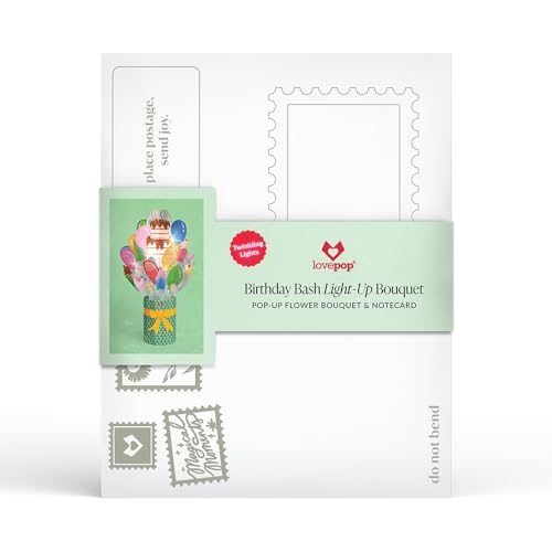 Lovepop Birthday Bash Pop-Up Bouquet with LED Lights for Her and Him - 3D Light-Up Greeting Cards for Boys, Girls, Men, Women - 12" Bouquet - Blank Notecard & Envelope Included - color: Birthday Bash Light-Up Bouquet