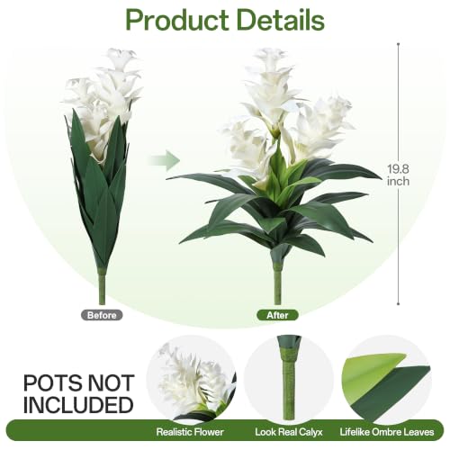 Ivydale Artificial Flowers for Outdoors, 2 Pcs 20.47" 3-Head Bromeliad Fake Plants UV Resistant Artificial Plants Outdoor Tropical Flowers for Planters Outside Porch Patio Yard Garden Indoor Decor - color: 3-head-white