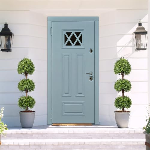 THE BLOOM TIMES 55" Tall Artificial Boxwood Triple Ball Topiary Trees, UV Resistant Large Fake Potted Plants for Outdoor Planter, Realistic Faux Bushes Shrubs for Front Porch Outside Decor Set of 2 - color: Boxwood-gjl, size: 55 inch