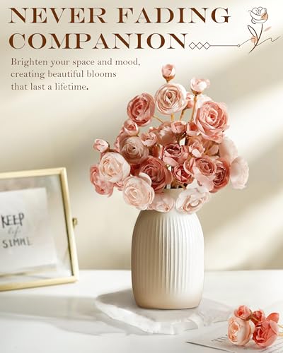 24Pcs Ranunculus Artificial Flowers, Faux Ranunculus Flowers Bulk, Fake Peonies Look Real - 4 Blooms per Stem, Silk Flowers Bouquets for Wedding, Decor - Perfect Match to Tulips & Peonies, Dusty Rose