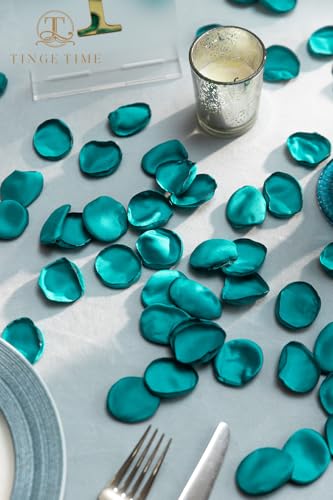 TINGE TIME 200pcs Silk Rose Petals Peacock Green Flower Petals for Wedding, Flower Girl Basket, Aisle Runner, Romantic Dinner Centerpieces, Proposal, Party Confetti - color: Peacock Green