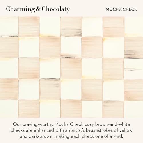MACKENZIE-CHILDS Tall Enamel Checkered Vase, Unique Flower Vase, Brown-and-White Mocha Check, Steel, 6" L x 6" W x 12" H - color: Mocha Check