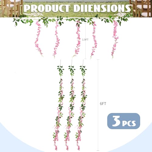 BSMYBO 3 Pack 18FT Wisteria Artificial Flower Garlands Pink Wisteria Hanging Flower Vine Faux Wisteria Garland Silk Wisteria Flower Arch for Wedding Arch Party Ceremony Wall Backdrop Decoration - color: Pink