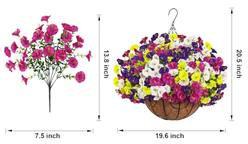Artificial Hanging Flowers with Basket for Outdoors, UV Resistant Faux Silk Morning Glory with Eucalyptus Realistic Fake Hanging Plants for Spring Summer Outside Decor (Mixed Colors) - color: 4 Colors
