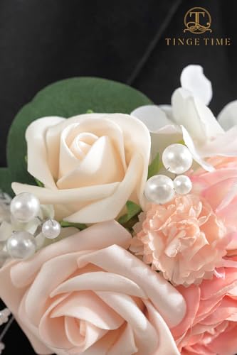 TINGE TIME Boutonniere for Men Wedding,Groom and Best Man Boutonniere for Wedding, Prom, Homecoming, Anniversary, Graduation, Christmas Dinner (1, Champange&Pink) - color: Champange&pink