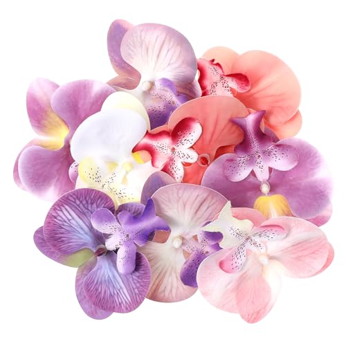 12PCS Fake Orchid Fabric Flower Heads 3.5in Artificial Orchids Flowers Heads for DIY Crafts Home Wedding Party Photography Props Decoration