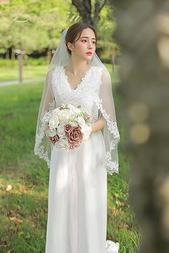 Lookein 10 Inch Wedding Bouquet for Bride Artificial Flowers Birdal Bouquet Tossing Bouquet for Wedding Ceremony Anniversary Bridal Shower, French Dusty Rose - color: 10" French Dusty Rose