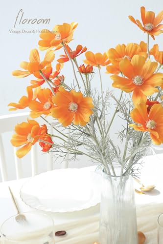 Floroom 5 Pcs Artificial Flowers Burnt Orange Fake Cosmos Faux Silk Flower for Indoor Home Decor, Party Arrangements, Wedding Bouquets, Floral Table Centerpieces, and Decorations - color: Burnt Orange