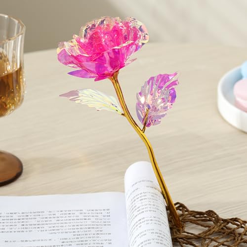 20PCS Artificial Colorful Flowers Galaxy Rose Crystal Flower Glass Rose Gifts for Wedding, Mother' s Day Memorable Days, Pink - color: Pink