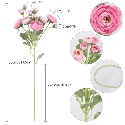5PCS Pink Ranunculus Artificial Flowers Faux Silk Peonies Flowers with Real Touch Stems 21.65" Fake Flower Bulk for Bridal Bouquet Home Wedding Table Centerpieces Arrangements Decor (Pink) - color: Pink