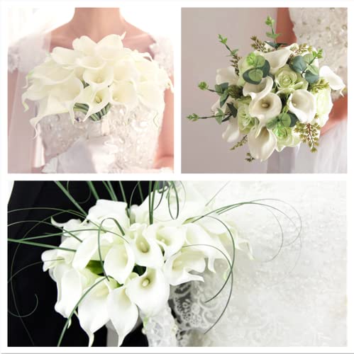 Crafjie 22pcs 13.4 Inch Pure White Lataex Real Touch Artificial Calla Lily Flowers, for Home Decor for Spring Flowers, Home Kitchen, Wedding Decorations, and centerpieces. - color: Pure White