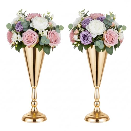 2pcs of Tabletop Gold Flower Centerpieces: 14.4in Metal Wedding Flower Gold Vases, Elegant Flower Holders for Christmas Anniversary Birthday Party Home Decoration Flower Arrangements - color: Gold, size: 2xM