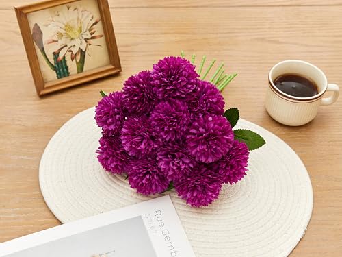 SITUMEIZI 12 Pcs Purple Flowers Artificial Chrysanthemums Ball Flower Fake Mums Silk for Wedding Home Kitchen Decoration Floral Arrangement - color: Purple, size: 12 Pieces