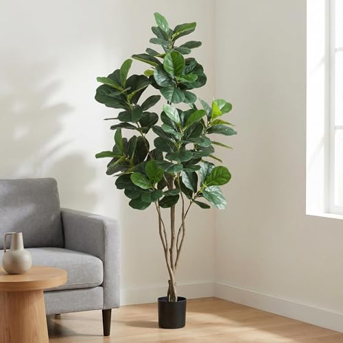 IDEALHOUSE 6FT Artificial Fiddle Leaf Fig Tree, Fake Fiddle Leaf Fig Plant with Realistic Leaves, Potted Faux Tree for Indoor Home Office Living Room Decor, 72 Inch - size: 6ft