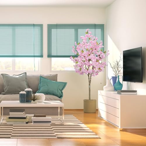 6FT Cherry Blossom Tree Artificial - Flower Trees Tall Artificial Plant, Large Pink Sakura Blossom Flowers Tree for Living Room Porch Entryway Office Decorations Indoor Outdoor