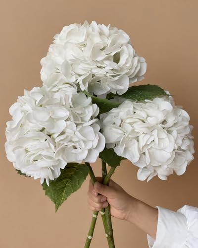 21in Hydrangea Artificial Flowers 3Pcs: Real Touch Latex Lifelike Large Hydrangea Flowers for Wedding Centerpieces, Bouquets & Home Party Decor (White) - color: White, size: 3Pcs