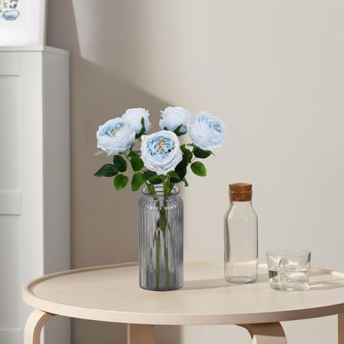 IPOPU Blue Roses Artificial Flowers 5PCS Real Touch Peonies Faux Austin Roses with Stems for Wedding Bouquet Party Home Decor (Blue) - color: Blue