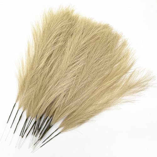 Faux Pampas Grass Plants Artificial Reeds Stems Decoration Set of 28 Stems 17” Fake Florals Bulrush Fluffy Branches for Boho Home Wedding Party Vase Fillers Christmas DIY Feathers Decor - Beige 30 Pcs - color: Pampas Grass Stems / Beige 30 Pcs