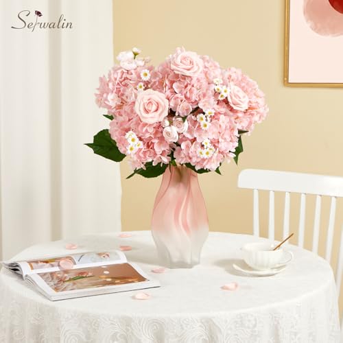 Serwalin 𝟱𝙋𝘾𝙎 3D Real Touch Hydrangea Artificial Flowers, 20in Lifelike Pink Latex Fake Hydrangea Flowers for Wedding Office Family Party Living Room Table Decoration (Pink) - color: Pink, size: 5PCS