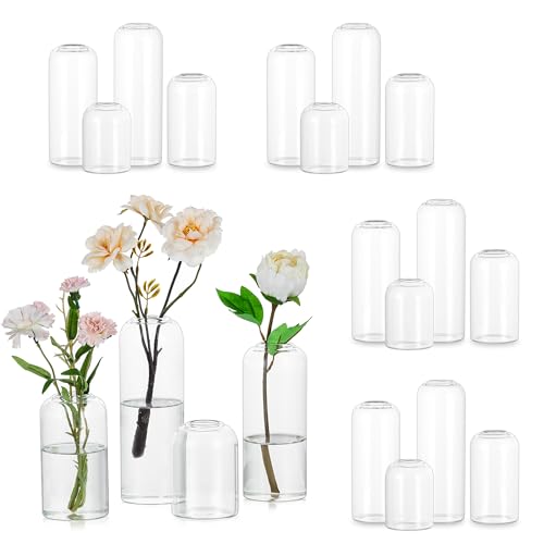 Hewory Glass Bud Vases for Flowers: Set of 20 Modern Small Flower Vases for Centerpieces - Clear Table Decoration for Wedding Party Events Home Decor Floral Arrangement