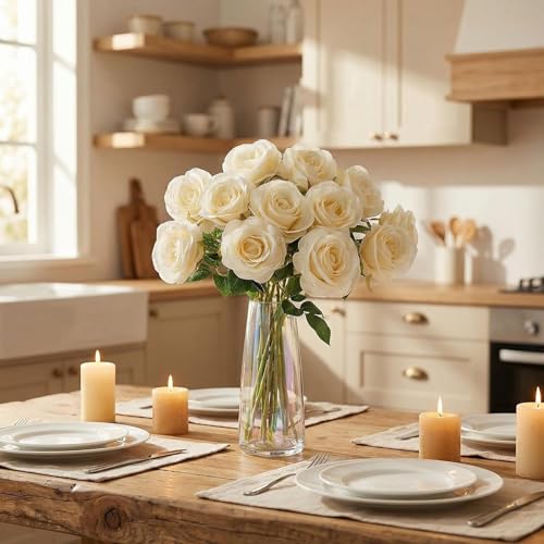 55 Pcs Ivory Roses Artificial Flowers Bulk, Artificial Roses Fake Flowers with Adjustable Stems, Soft Foam Roses for DIY Wedding Bouquets, Bridal Shower Centerpieces, Home Party Decor - color: Ivory