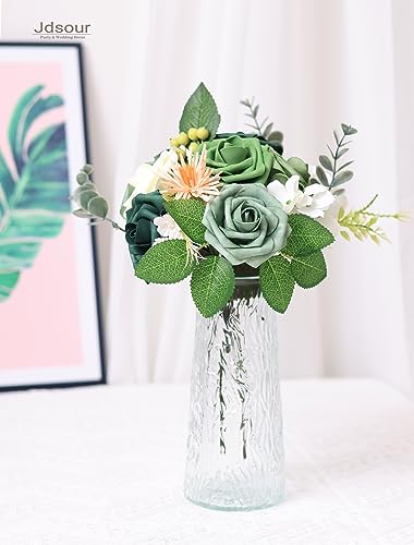 25pcs Artificial Flower，Real Looking Foam Roses w/Stem for DIY Wedding Bouquets Centerpieces Bridal Shower Party Decor-Shades of Army Green - color: Shades of Green