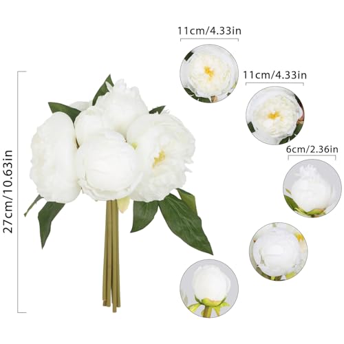 White Peonies Silk Flowers 2 Bouquets Fake Peonies 14 Heads Faux Peony Flowers with Stems for Wedding Decoration Bride Bouquet Faux Flowers Crafts Floral Arrangement (White) - color: Pure White