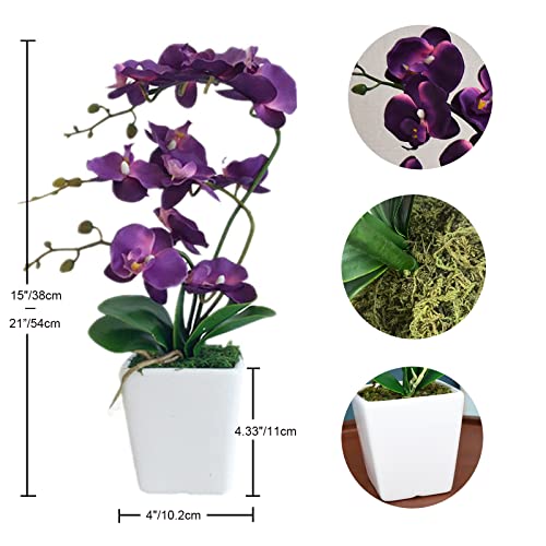 15" Tall Artificial Silk Phalaenopsis Orchid Flower Plant Pot Arrangements (Dark Purple) - color: Dark Purple