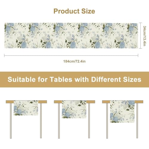 Blue Floral Table Runner, Spring Summer Watercolor Hydrangea Flower Butterfly Country Farmhouse Coffee Table Center Decor for Home Kitchen Dining Patio Holiday Party Table Decorations 13x72 inches - color: Tr-flower05, size: 13x72" Table Runner