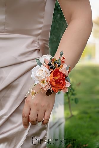 Terracotta Corsages for Wedding(Set of 6),Corsages for Prom,Party Prom Hand Flower Decor,Mother of The Bride Corsage,Bridesmaid Wrist Corsage,Wrist Corsage Bracelets - color: Terracotta
