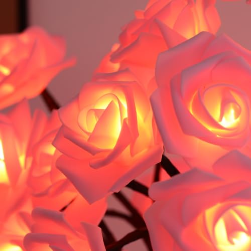 Drawelry Rose Flower Tree Lamp - LED Rose Tree Table Lamp USB/Battery Powered Artificial Bonsai Flower Night Light for Bedroom Living Room Party Wedding Birthday Decor (Pink) - color: Pink