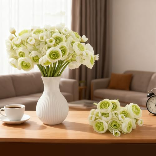 24 Stems Artificial Ranunculus Flowers - 96 Bloom Faux Silk Ranunculus Bouquet for Wedding Decorations, Home Décor, Holiday Arrangements & Large Event Centerpieces (Whitegreen) - color: Whitegreen