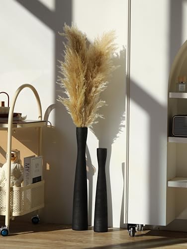 AETVRNI 16" Tall Black Ceramic Vase Home Decor,Floor Vase for Pampas Grass | ‌Modern Minimalist Textured Skinny Vase for Dried Flowers,Faux Stems or Branches - Bathroom,Entryway,Fireplace,Corner‌ Decor‌ - color: Black 40cm