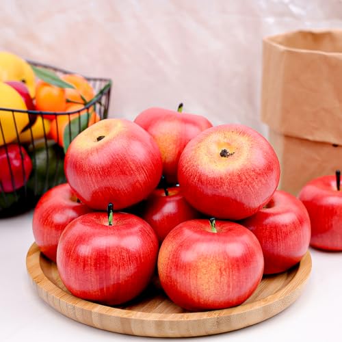 Gresorth 6pcs Lifelike Artificial Red Apple Decoration Faux Fake Apples Ornament Realistic Fruit Model for Home House Kitchen Cabinet - color: Red Apple