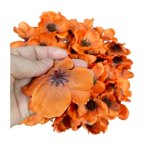 Rikyo 100 pcs Artificial Silk Poppy Anemone Flower Heads Autumn Fake Flower,Vase Fillers,Corsages for Wedding Decor,Nursery Wall,Archway Decor Wreath Garland Cake Ornaments,7cm Heads (Orange) - color: Orange