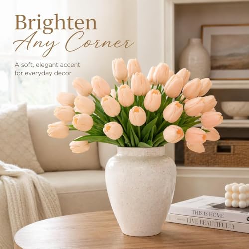 MACTING 30 PCS Artificial Tulip Flowers 13.7" Real Touch Fake PU Tulips Bouquet Faux Flowers for Floral Arrangements Table Centerpieces Kitchen Mothers Day Summer Decorations,Light Pink - color: Light Pink