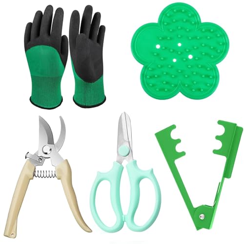 Floral Tool Kit, Rose Thorn Stripper Tool Garden Pruning Shears Scissors Kit, Glove for Floral Making Supplies,Use for Florist Supplies - color: Green