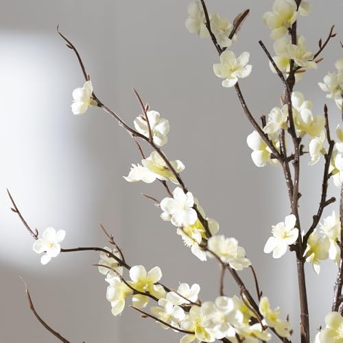 LESING 4pcs Cherry Blossom Flowers Artificial, Fake Silk Cherry Blossom Branches Tall Peach Blossom Flower Stems Arrangement for Wedding Home Office Party Decoration (White -2) - color: White -2