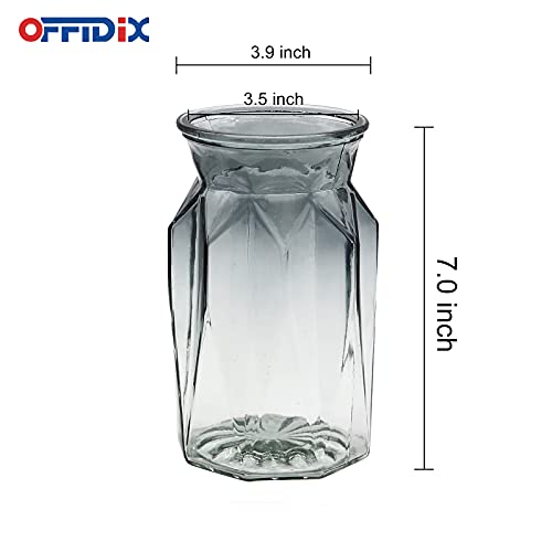 OFFIDIX Glass Vase, Geometric Faceted Design Flower Vase for Weddings, Events, Decorating, Arrangements, Office, or Home Decor - color: E-gray Clear Gradient